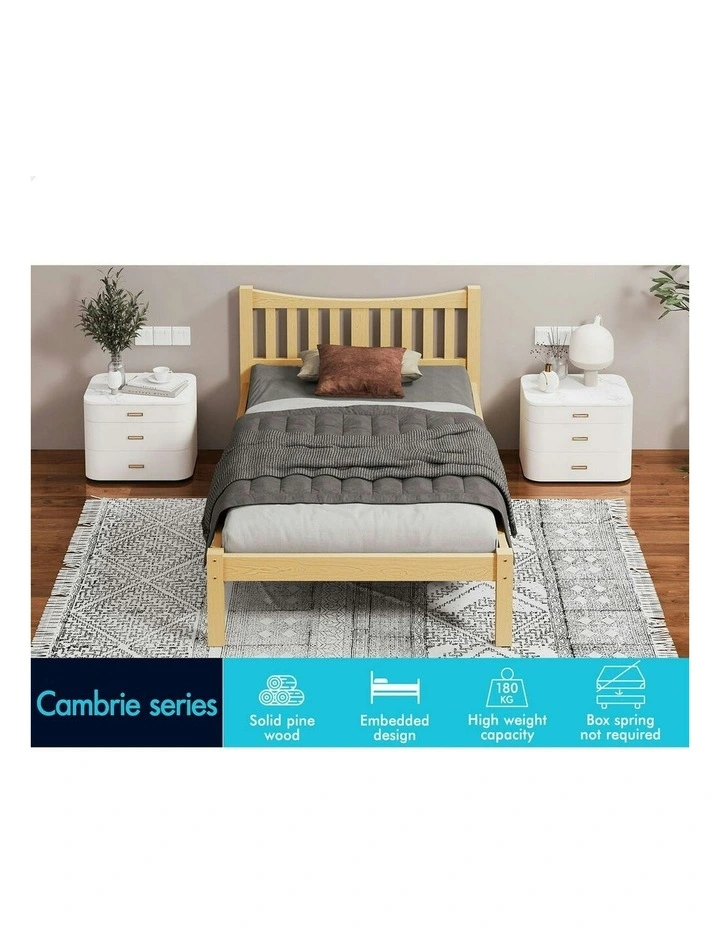 Wooden King Single Solid Pine Timber Base Bed Frame in Brown image 3