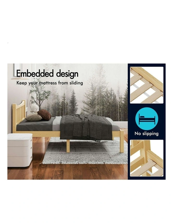 Wooden King Single Solid Pine Timber Base Bed Frame in Brown image 5