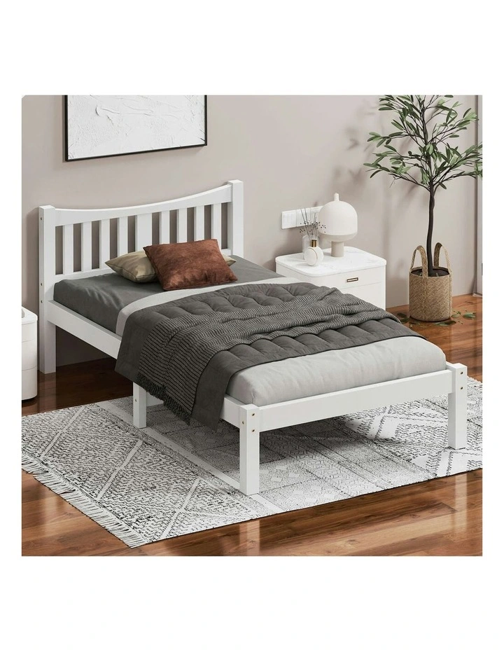 Wooden King Single Solid Pine Timber Base Bed Frame in White image 2