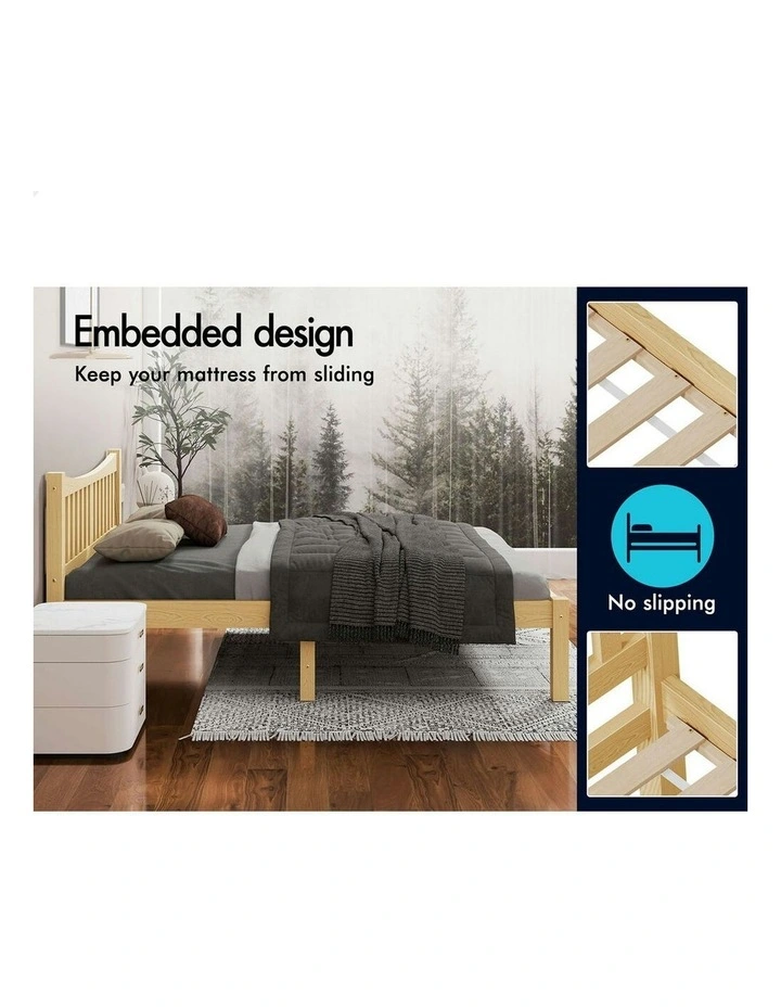 Wooden Queen Size Solid Pine Timber Base Bed Frame in Brown image 5