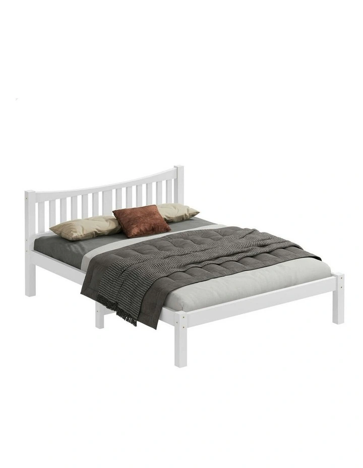 Wooden Queen Size Solid Pine Timber Base Bed Frame in White image 1