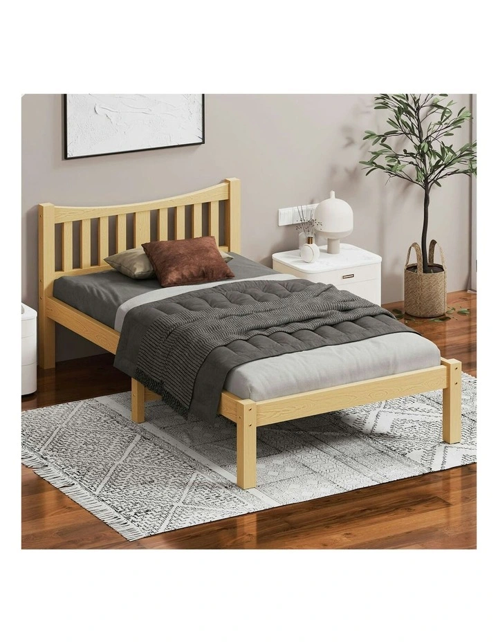 Wooden Single Size Solid Pine Timber Base Bed Frame in Brown image 2