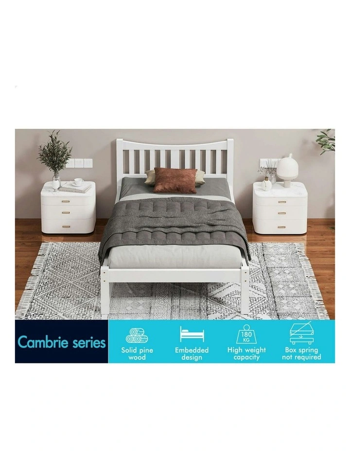 Wooden Single Size Solid Pine Timber Base Bed Frame in White image 3