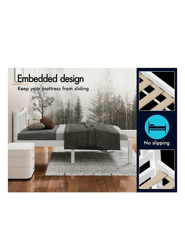 Wooden Single Size Solid Pine Timber Base Bed Frame in White image 5