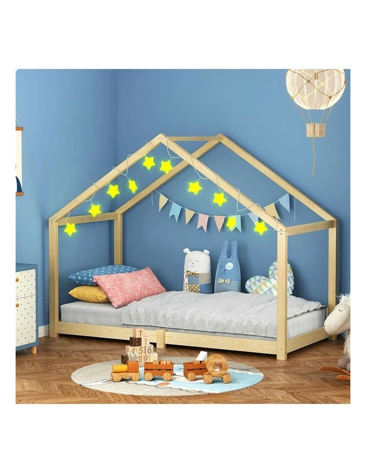 Wooden Single House Bed Frame in Oak image 2