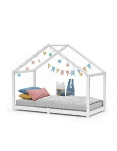 Wooden Single House Bed Frame in White