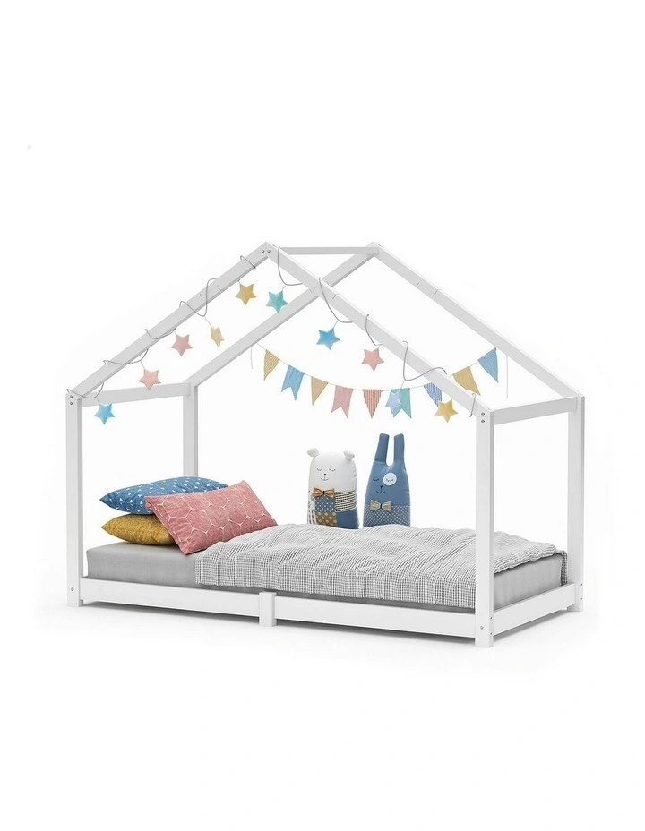 Wooden Single House Bed Frame in White image 1