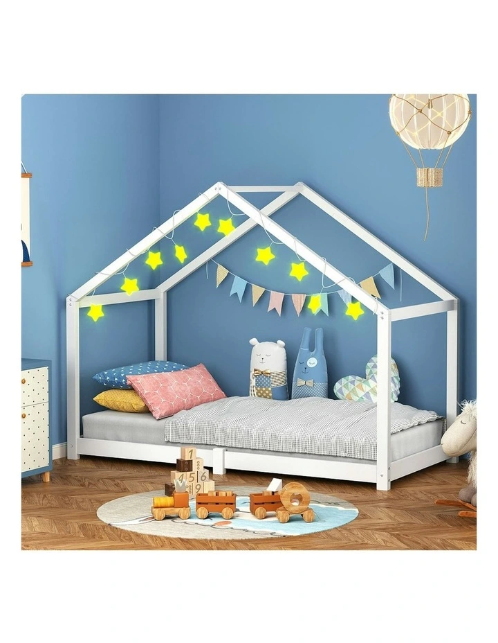 Wooden Single House Bed Frame in White image 2