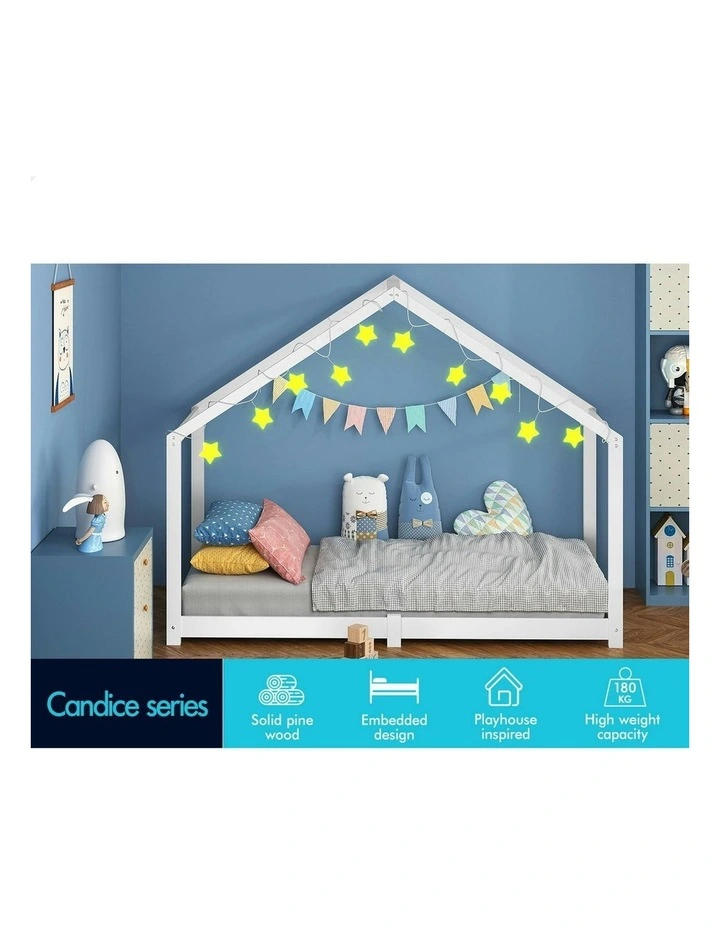 Wooden Single House Bed Frame in White image 3