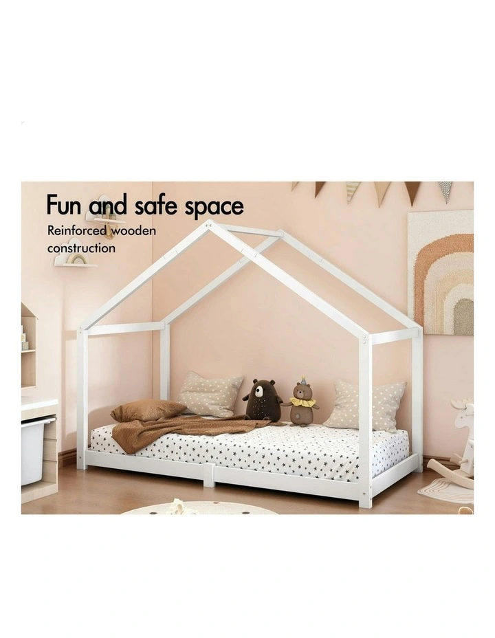 Wooden Single House Bed Frame in White image 4