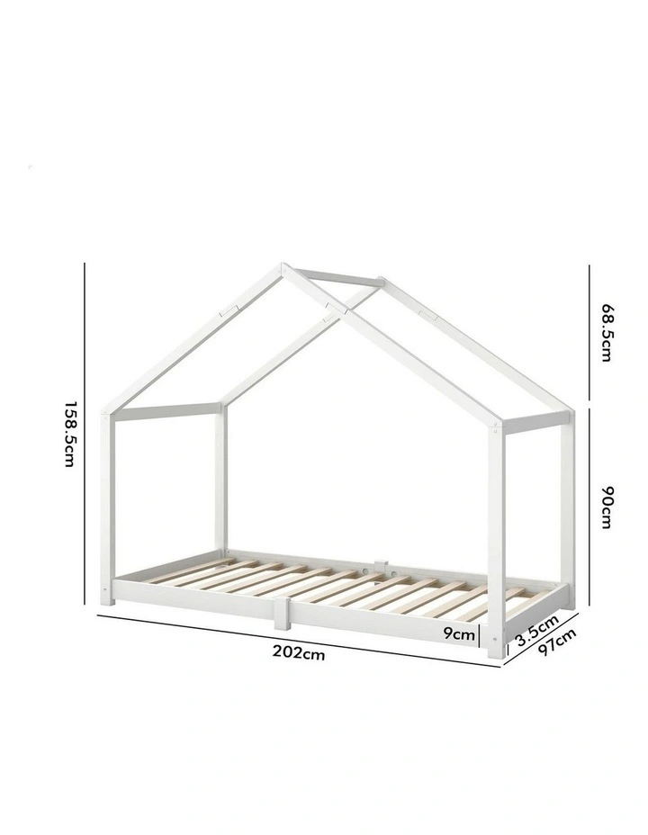 Wooden Single House Bed Frame in White image 6