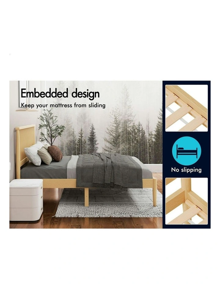 Wooden Double Size Timber Base Foundation Bed Frame in Oak image 5