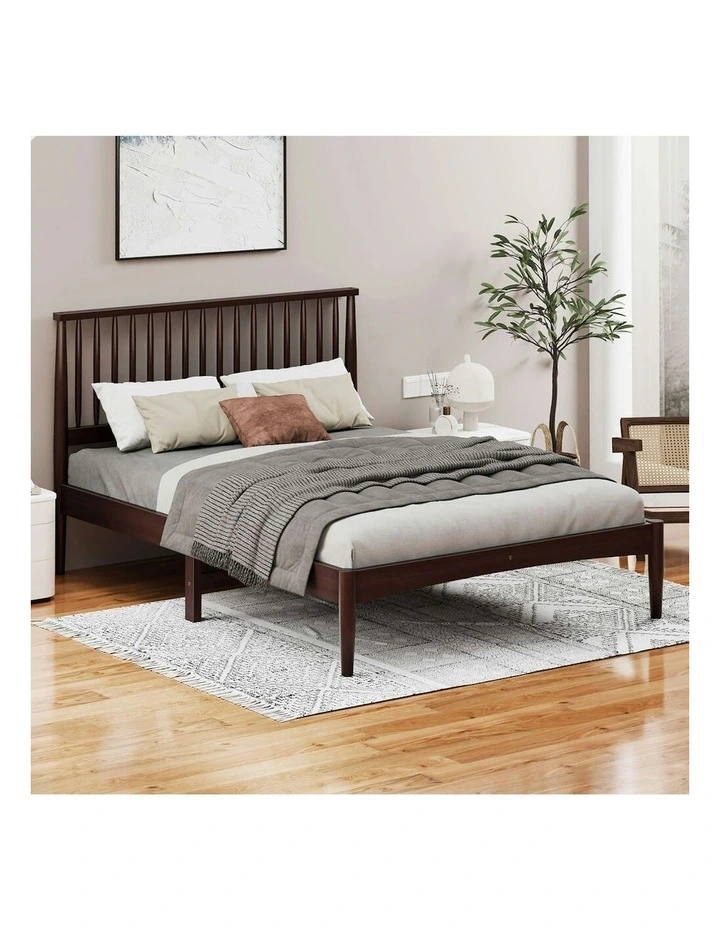 Wooden Double Size Timber Base Platform Bed Frame in Walnut image 2