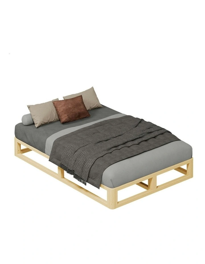 Wooden Timber Double Size Mattress Base Platform Bed Frame in Oak image 1