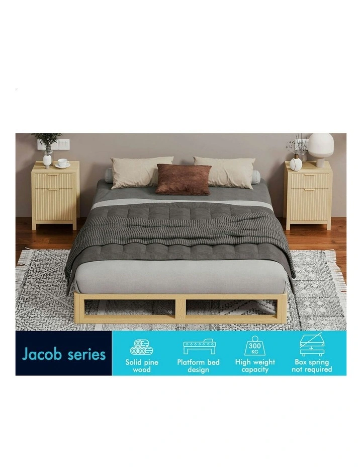 Wooden Timber Double Size Mattress Base Platform Bed Frame in Oak image 3