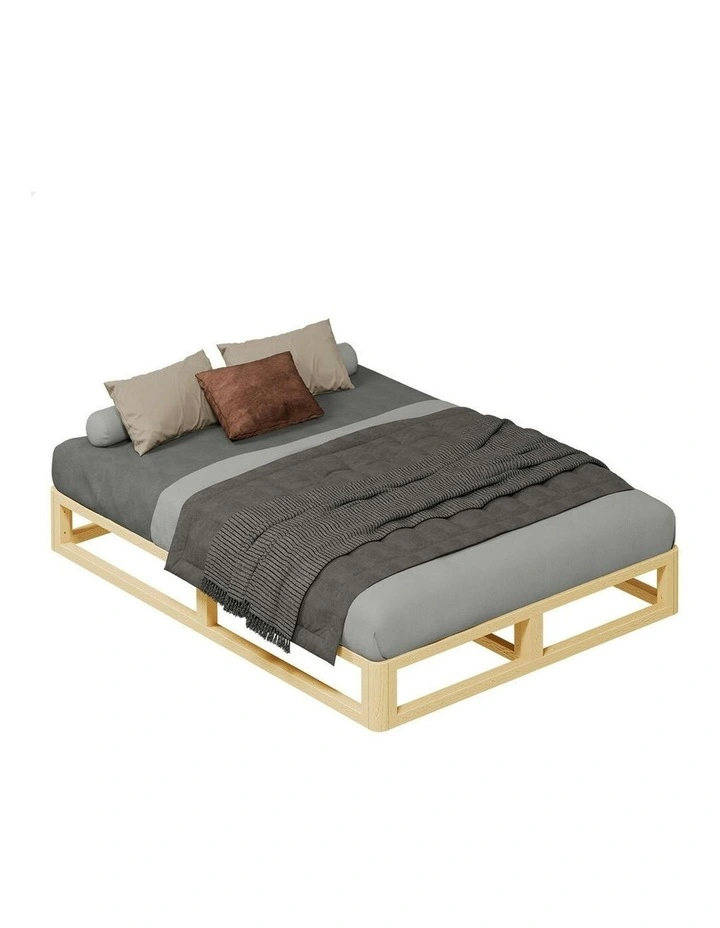 Wooden Timber Queen Size Mattress Base Platform Bed Frame in Oak image 1
