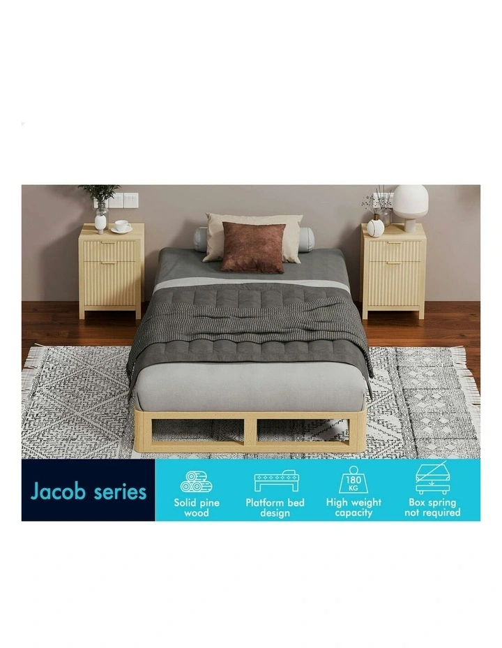 Wooden Timber Single Size Mattress Base Platform Bed Frame in Oak image 3