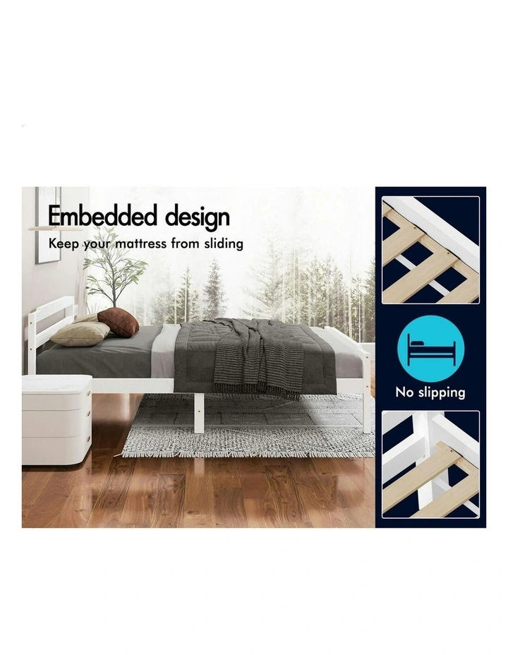Wooden Double Size Mattress Base Platform Timber Bed Frame in White image 5