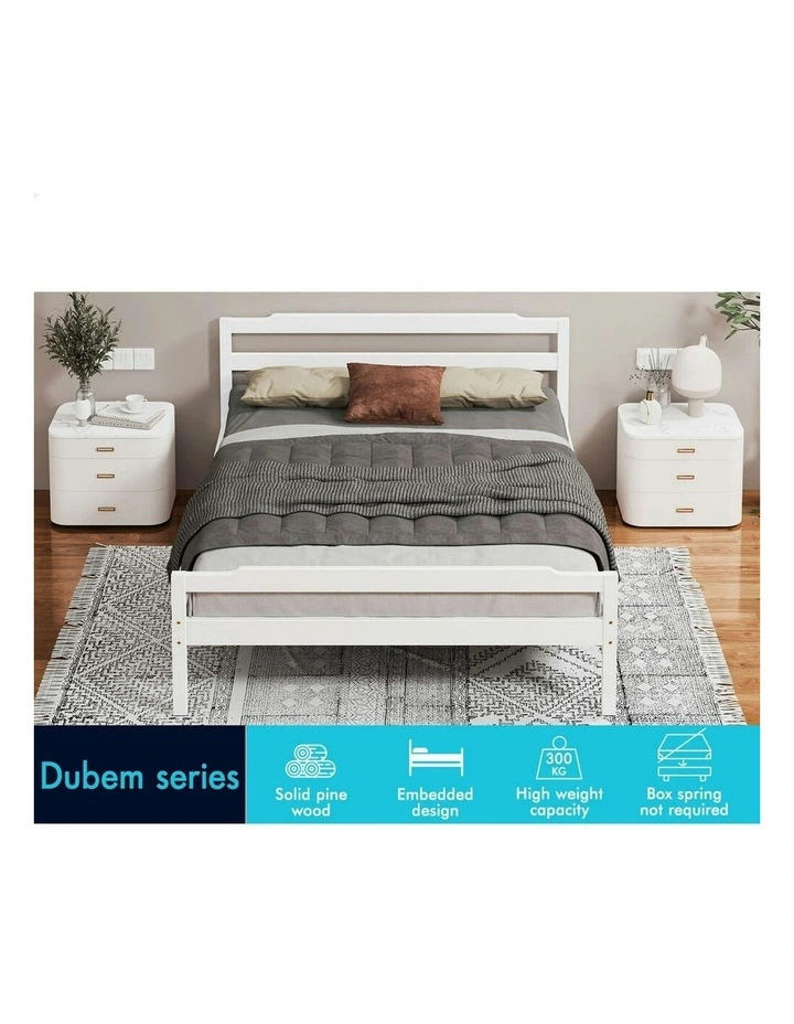 Wooden King Size Mattress Base Platform Timber Bed Frame in White image 3