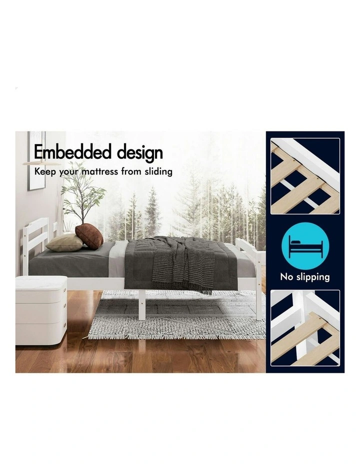 Wooden King Single Mattress Base Platform Timber Bed Frame in White image 5
