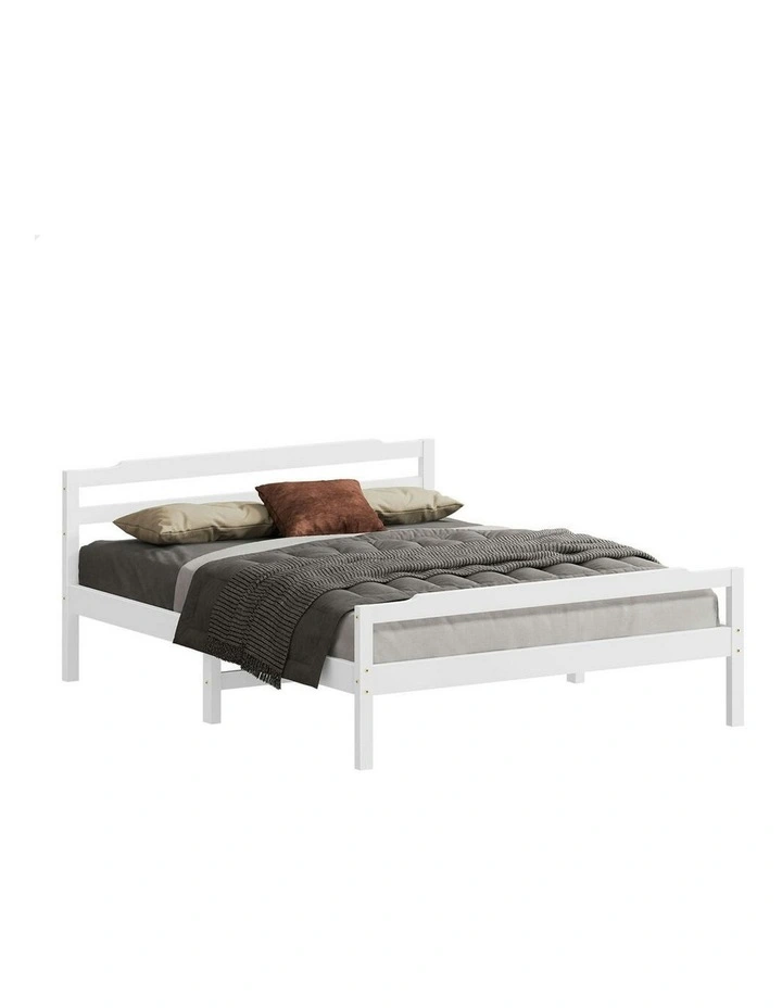 Wooden Queen Size Mattress Base Platform Timber Bed Frame in White image 1