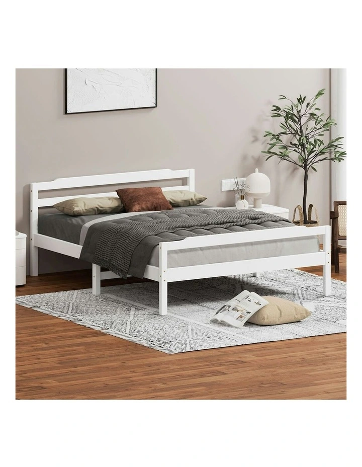 Wooden Queen Size Mattress Base Platform Timber Bed Frame in White image 2