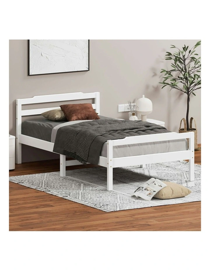 Wooden Single Size Mattress Base Platform Timber Bed Frame in White image 2