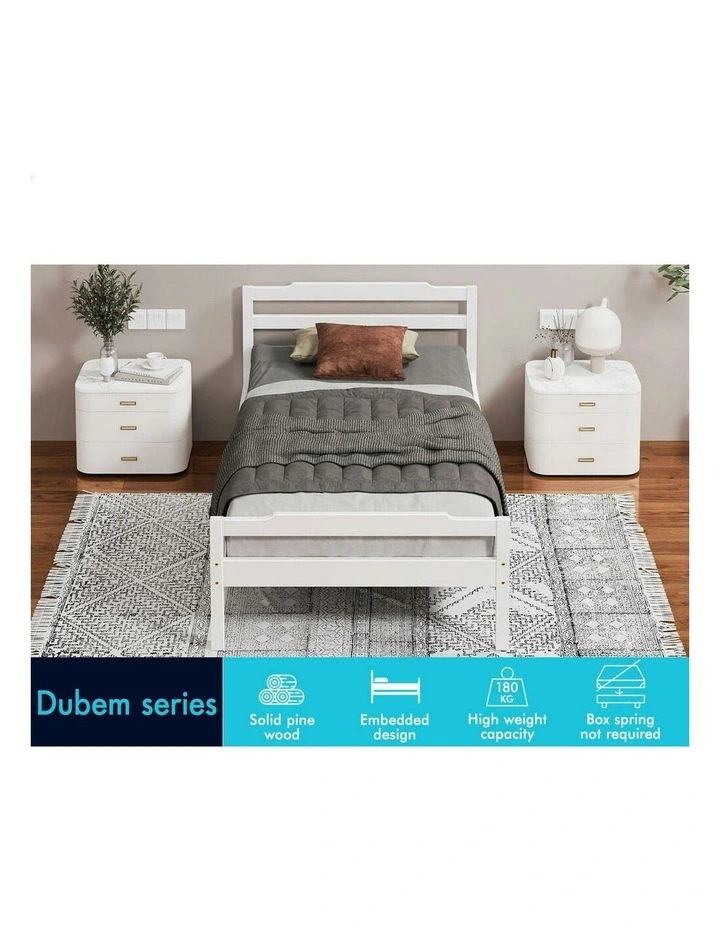Wooden Single Size Mattress Base Platform Timber Bed Frame in White image 3