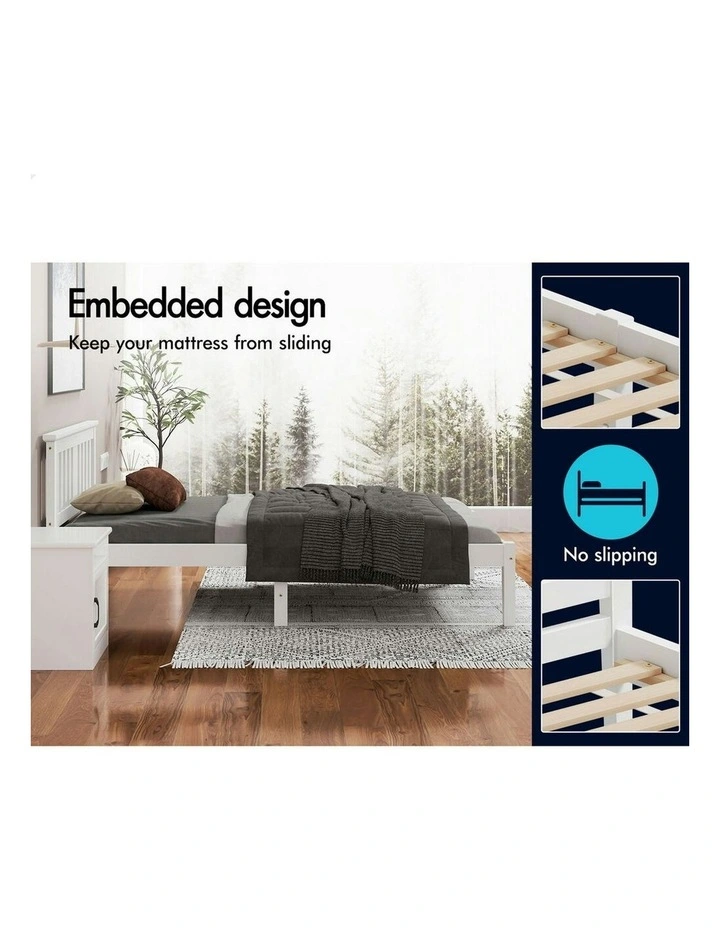 Wooden Timber King Single Mattress Base Platform Bed Frame in White image 5