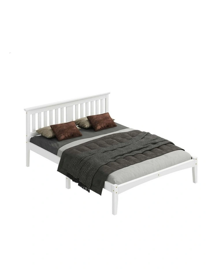 Wooden Timber Queen Size Mattress Base Platform Bed Frame in White image 1