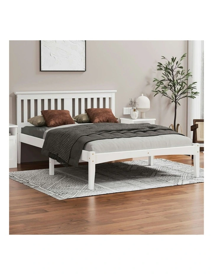 Wooden Timber Queen Size Mattress Base Platform Bed Frame in White image 2