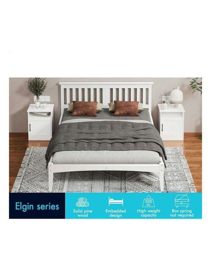 Wooden Timber Queen Size Mattress Base Platform Bed Frame in White image 3