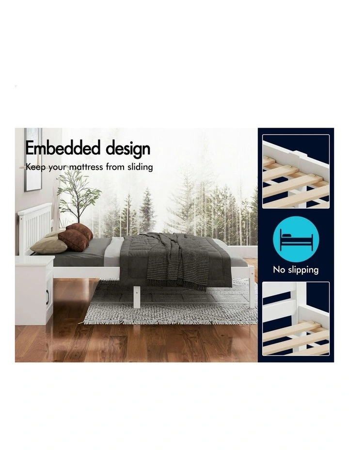 Wooden Timber Queen Size Mattress Base Platform Bed Frame in White image 5