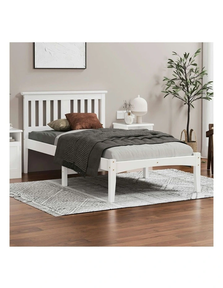 Wooden Timber Single Size Mattress Base Platform Bed Frame in White image 2