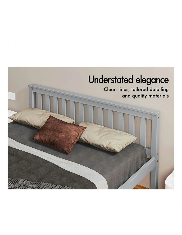 Wooden Double Size Slatted Headboard Timber Bed Frame in Grey image 4