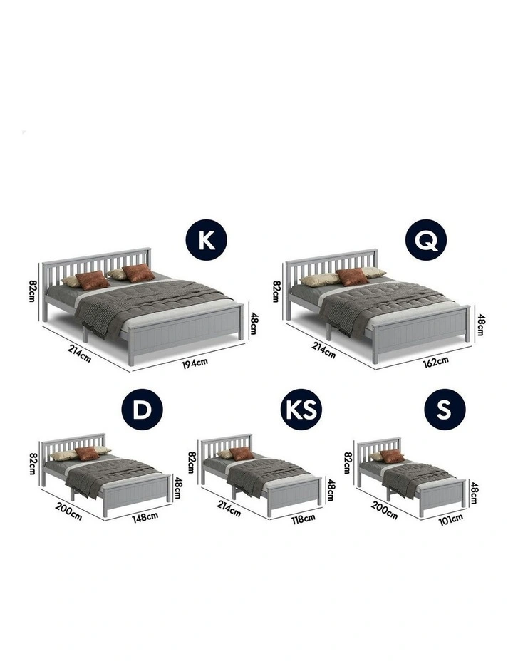 Wooden Double Size Slatted Headboard Timber Bed Frame in Grey image 7