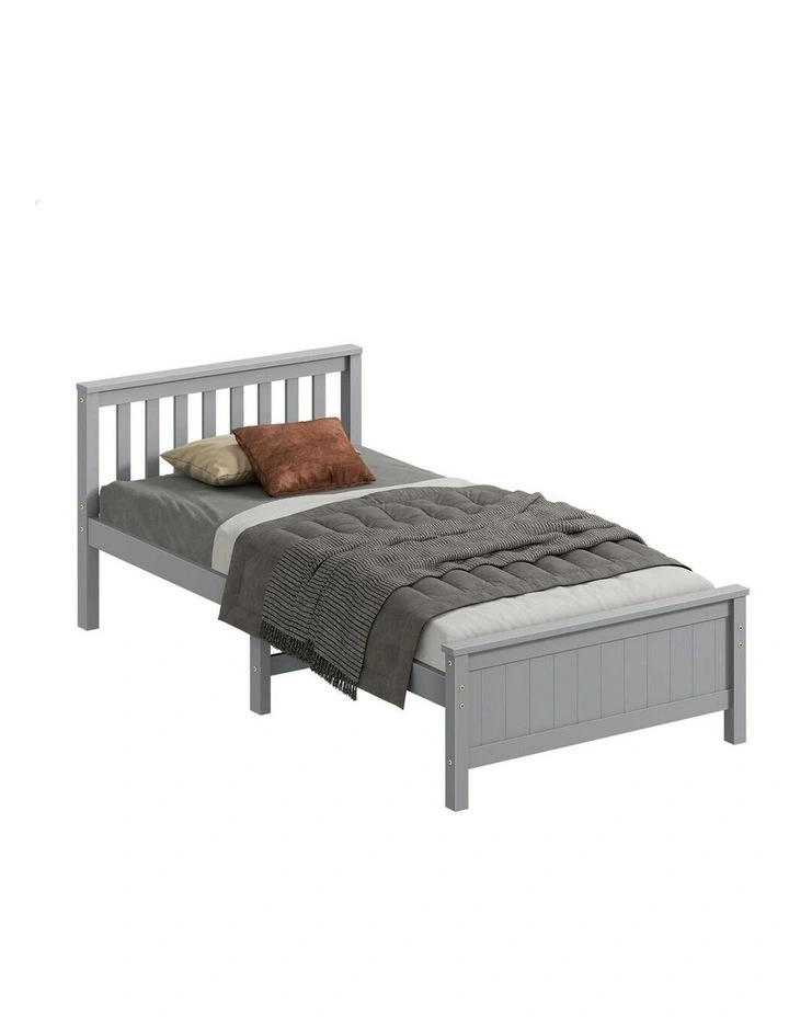 Wooden King Single Slatted Headboard Timber Bed Frame in Grey image 1