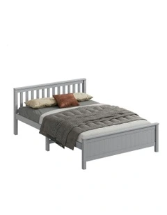 Wooden Queen Size Slatted Headboard Timber Bed Frame in Grey