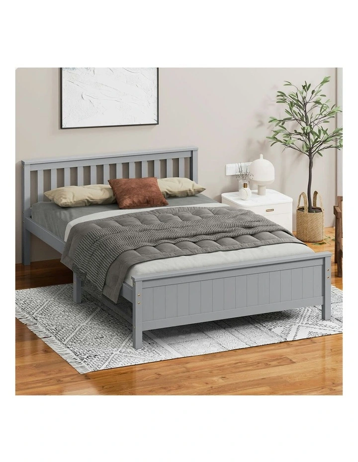 Wooden Queen Size Slatted Headboard Timber Bed Frame in Grey image 2