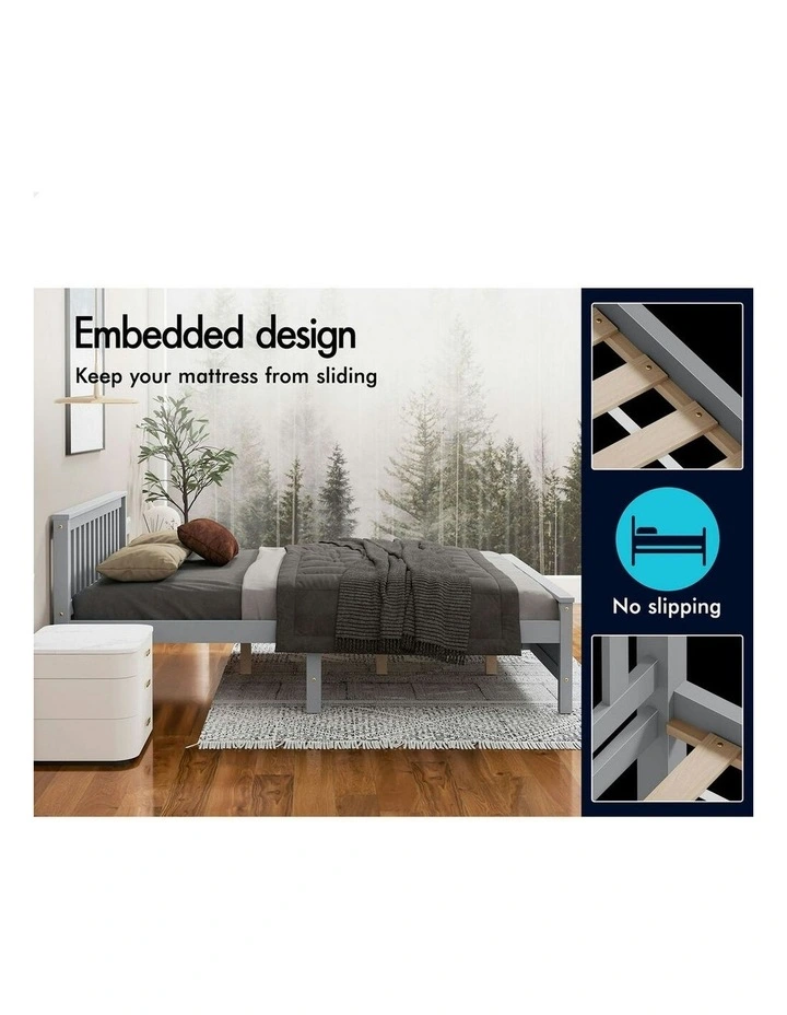 Wooden Queen Size Slatted Headboard Timber Bed Frame in Grey image 5