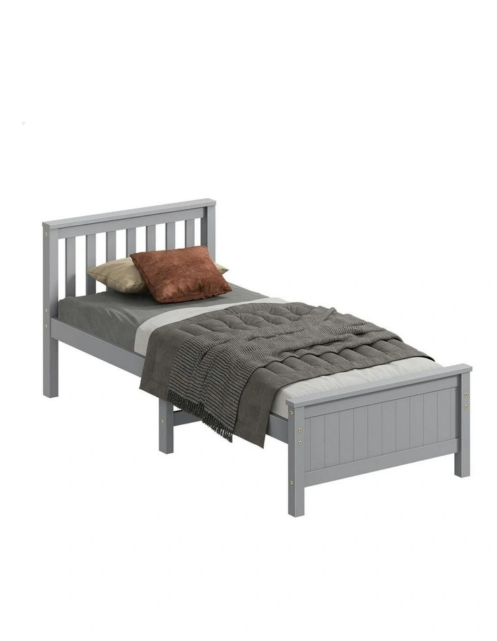 Wooden Single Size Slatted Headboard Timber Bed Frame in Grey image 1