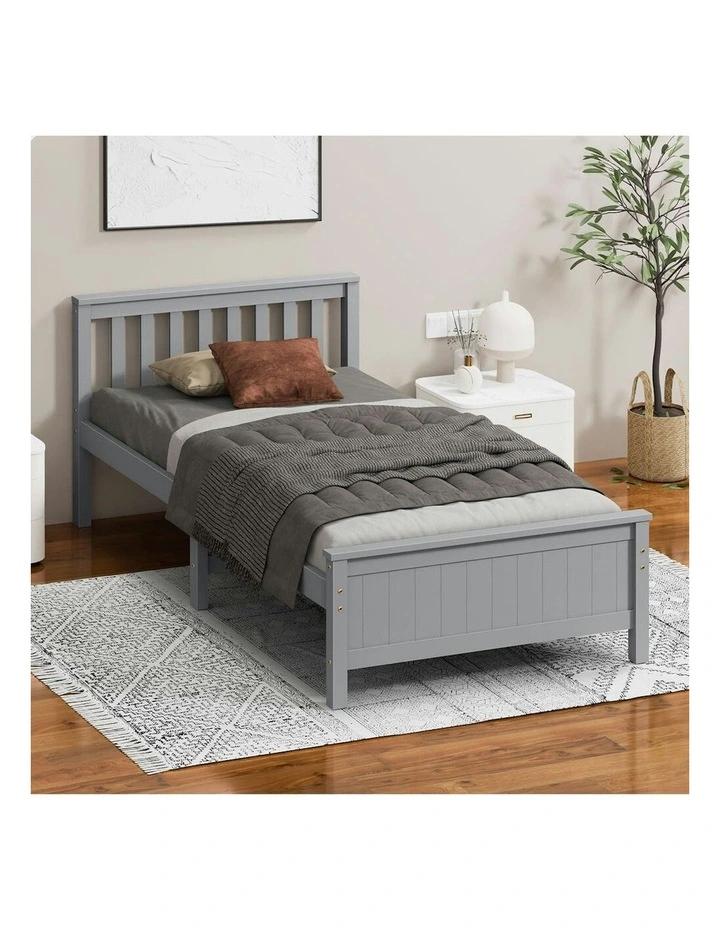 Wooden Single Size Slatted Headboard Timber Bed Frame in Grey image 2