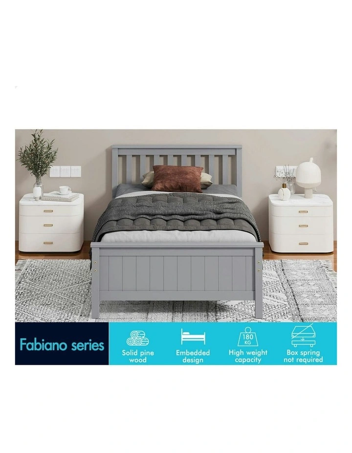 Wooden Single Size Slatted Headboard Timber Bed Frame in Grey image 3