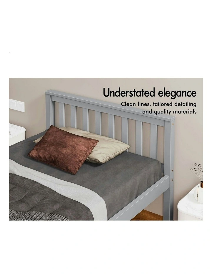 Wooden Single Size Slatted Headboard Timber Bed Frame in Grey image 4