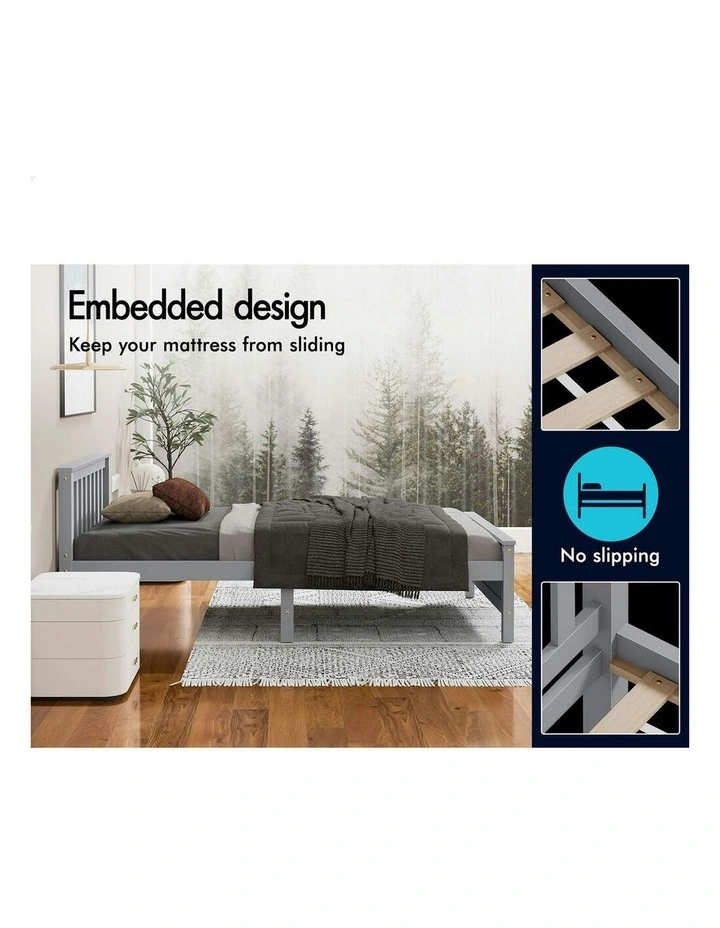 Wooden Single Size Slatted Headboard Timber Bed Frame in Grey image 5