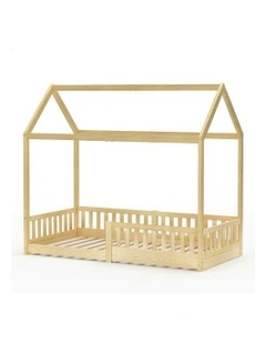 Wooden Timber Single House Frame Platform Base With Security Rail Bed Frame in Oak