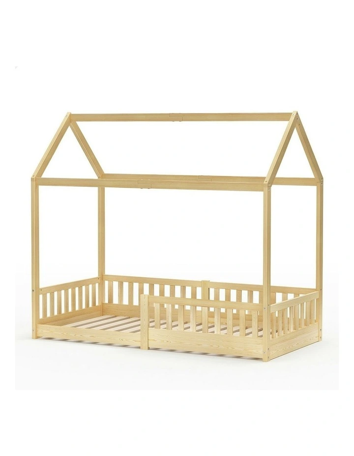 Wooden Timber Single House Frame Platform Base With Security Rail Bed Frame in Oak image 1