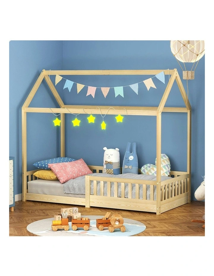 Wooden Timber Single House Frame Platform Base With Security Rail Bed Frame in Oak image 2