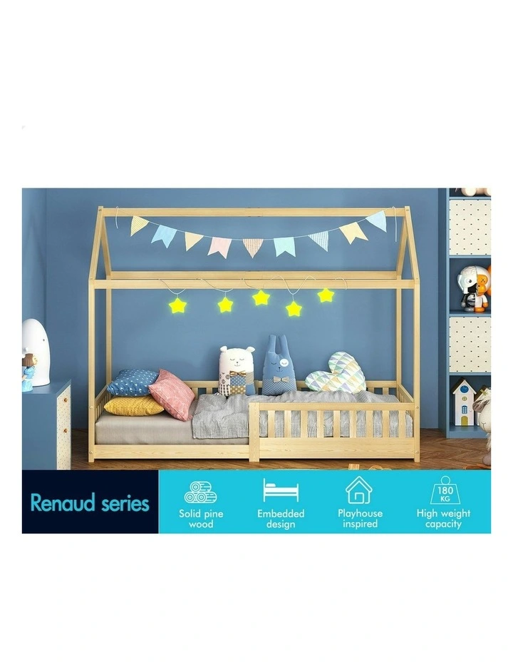 Wooden Timber Single House Frame Platform Base With Security Rail Bed Frame in Oak image 3