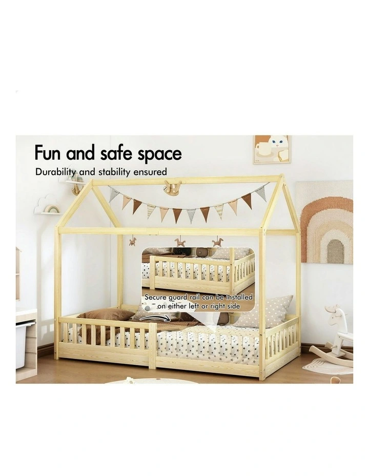 Wooden Timber Single House Frame Platform Base With Security Rail Bed Frame in Oak image 5